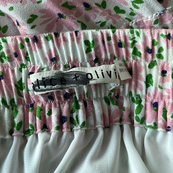 Alice + Olivia Vinita Drawstring Ruffle Panel Skirt Monterey Ditsy Soft White 2 - Picture 7 of 9